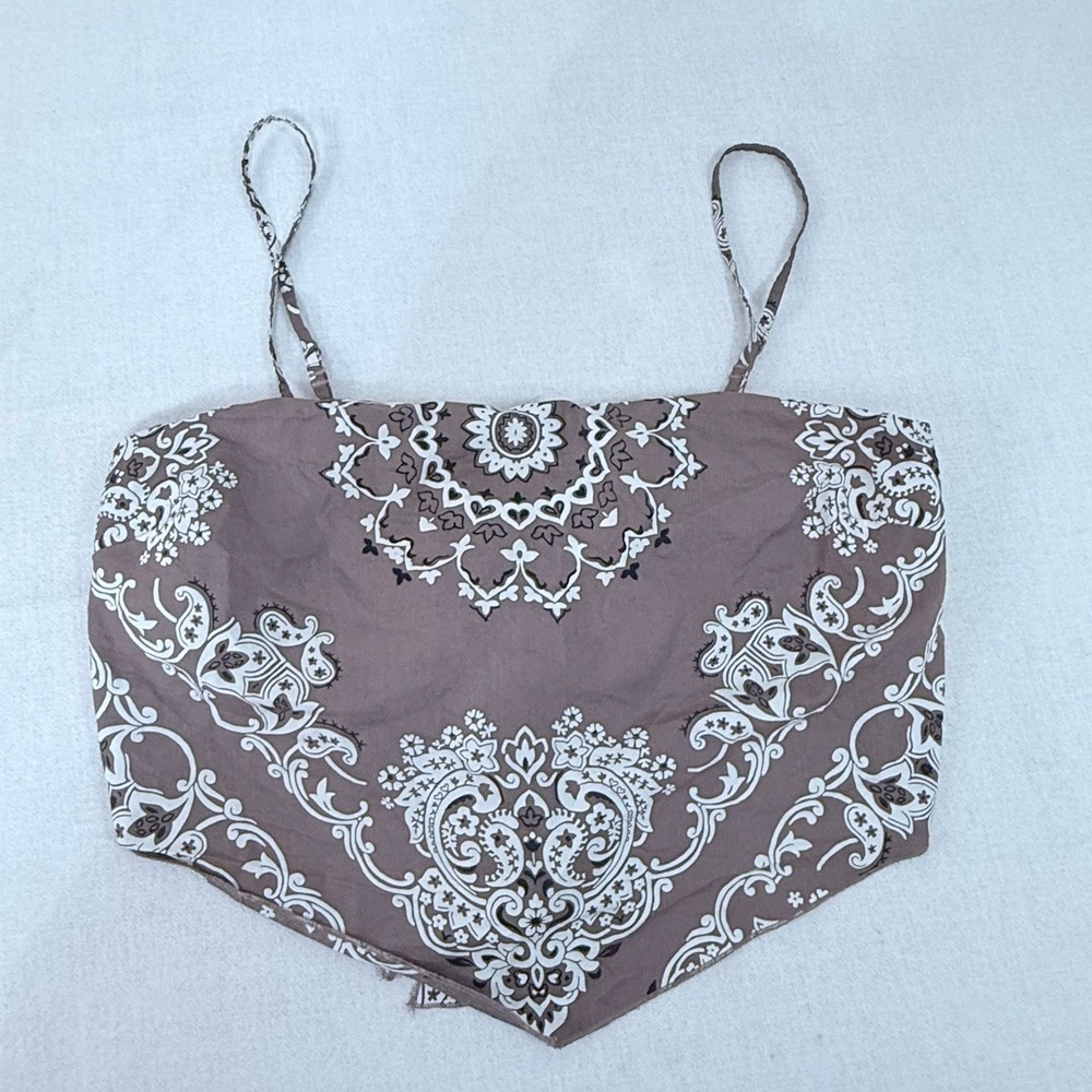 American Eagle Outfitters Brown Bandana-Print Cropped Tank Top